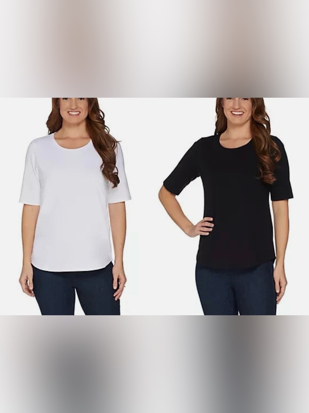Denim & Co. Essentials Perfect Jersey 2-Pack Sleeve Tops Black/White Large NWT